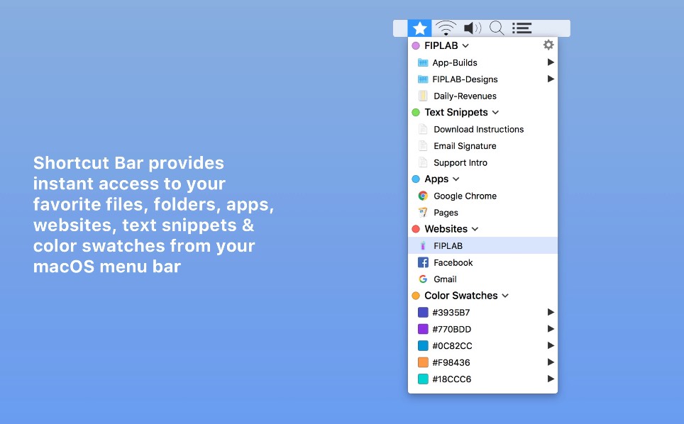 「Shortcut Bar」常驻 Mac 菜单栏的快速访问工具