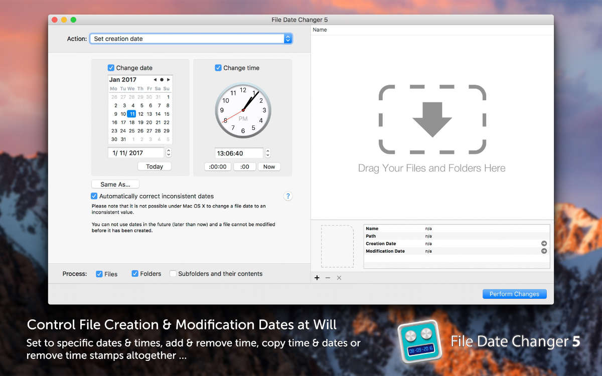「File Date Changer 5」快速更改文件创建和修改时间的 Mac 软件